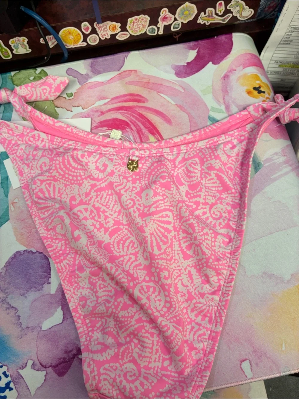 Lilly Pulitzer Pink and White Printed Bikini Bottom